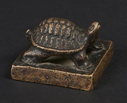 null CHINE - 
Sceaux en bronze à surmonté d'une tortue.
