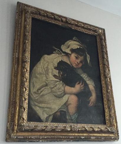 null ECOLE FRANCAISE du XIXème siècle, suiveur de GREUZE
"La fillette au chien"
Huile...