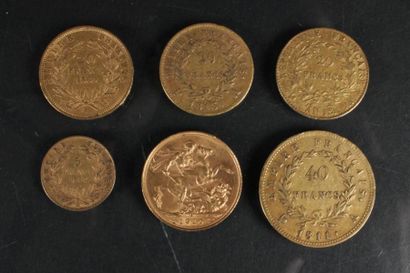 null LOT de monnaies comprenant : 
1 pièce de 40 francs or 1811
3 pièces de 20 francs...