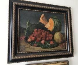 null BESSON 
Nature morte aux fraises et melon 
Huile 
32 x 40 cm 