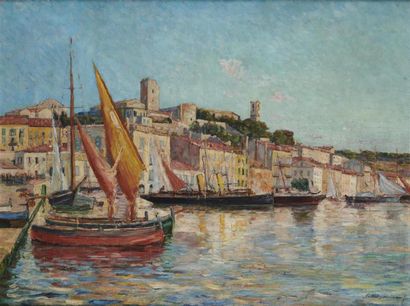 null André GOUIRAND (XIX-XXe)
Le port de Cannes 
Huile sur toile signée et datée...