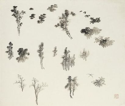 null Pu Quan (1913-1991)
Ensemble de 4 encres sur papier.
- Étude d'arbres d'hiver,...