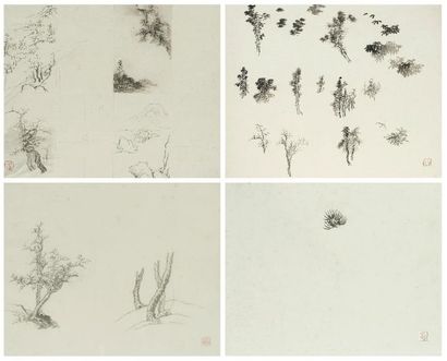 null Pu Quan (1913-1991)
Ensemble de 4 encres sur papier.
- Étude d'arbres d'hiver,...