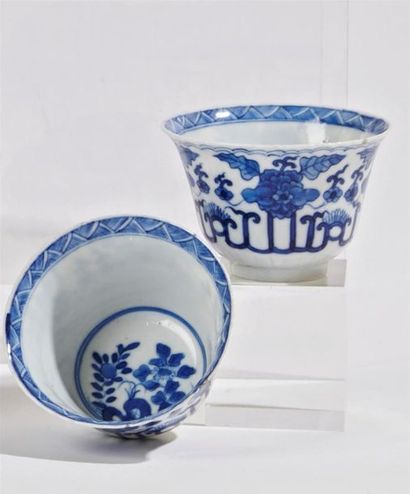 null CHINE
Deux bols en porcelaine à décor en bleu sous couverte de pivoines et rochers...