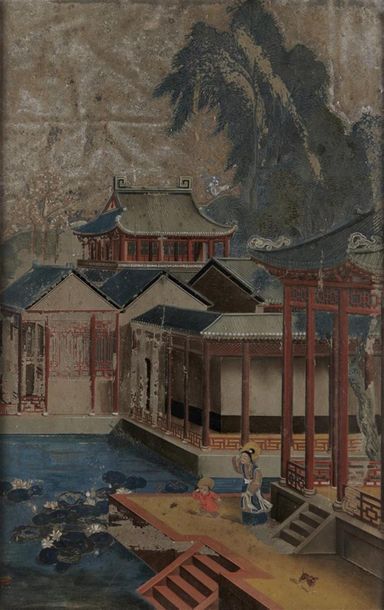 CHINE - XIXe siècle Peinture fixée sous verre,...