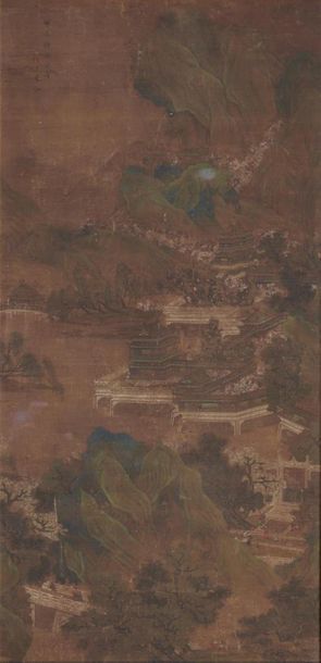 null CHINE - XVIIIe siècle
Encre et couleurs sur soie, représentant les palais des...