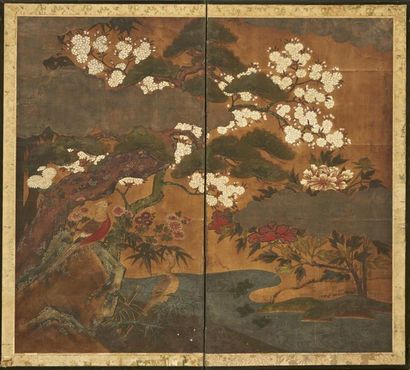 null JAPON - Milieu Epoque EDO (1603 - 1868), XVIIIe siècle
Paravent à deux feuilles,...