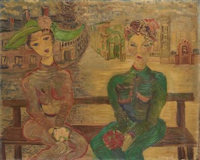 null Trude VON MOLO (1906-1989)
Deux femmes sur un banc
Huile sur toile, signée en...