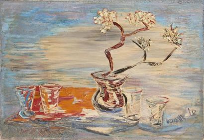 null Trude VON MOLO (1906-1989)
Nature morte au vase et aux verres
Huile sur toile,...