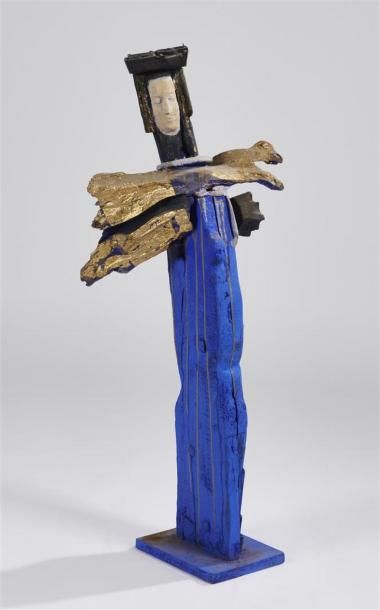 null VÉRONIQUE VERMEIL (1938-2017)
Personnage bleu et or
Bois sculpté et pigments.
H....
