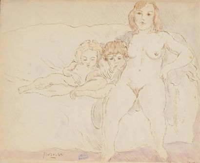 null ECOLE MODERNE D'après Jules PASCIN (1885-1930)
Femme et deux enfants sur un...