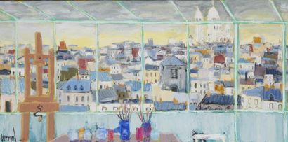 null VÉRONIQUE VERMEIL (1938-2017)
Vue de Paris depuis la verrière de l'atelier
Huile...