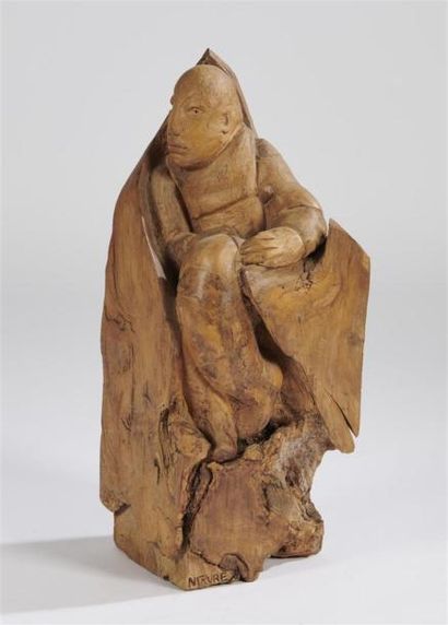 null Noëlle FAVRE (1931-?) 
Homme recroquevillé
Sculpture en bois. 
H. 56 cm