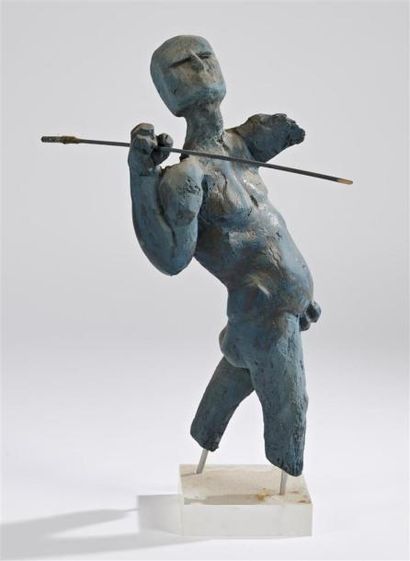 null VÉRONIQUE VERMEIL (1938-2017)
Homme bleu à la lance
Bois sculpté et pigments...