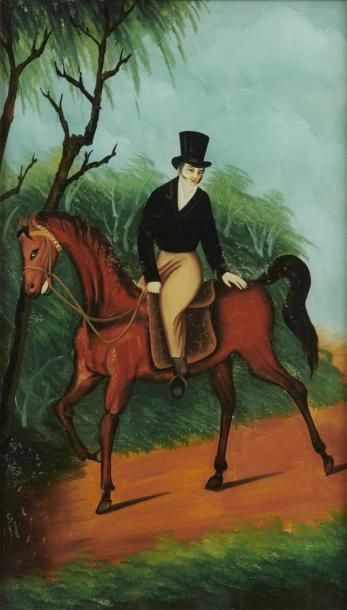 null PANNEAU en verre peint représentant un cavalier à haut de forme.
XIXe siècle
Cadre...