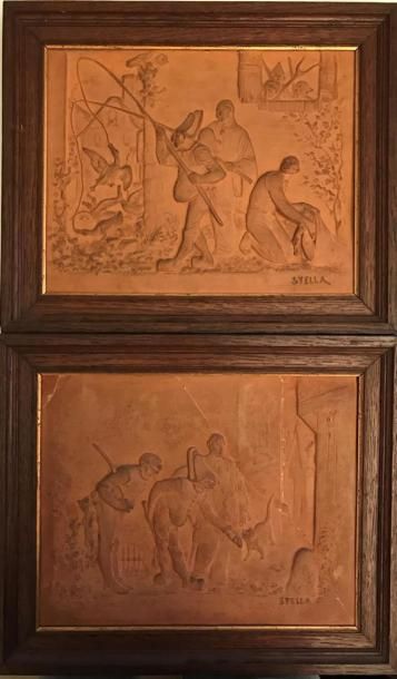 null D'après Etienne Alexandre STELLA (XIXe siècle) 
Deux bas reliefs rectangulaires...