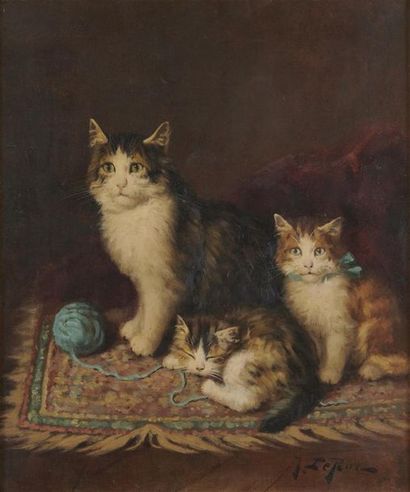 null Jules Gustave LE ROY
(1856 - 1921)
Trois chats
Toile
55 x 46,5 cm
Signé en bas...