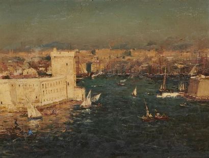 null Jean Baptiste OLIVE 
(Marseille 1848 - 1936)
Vue du port de Marseille
Toile
33,5...