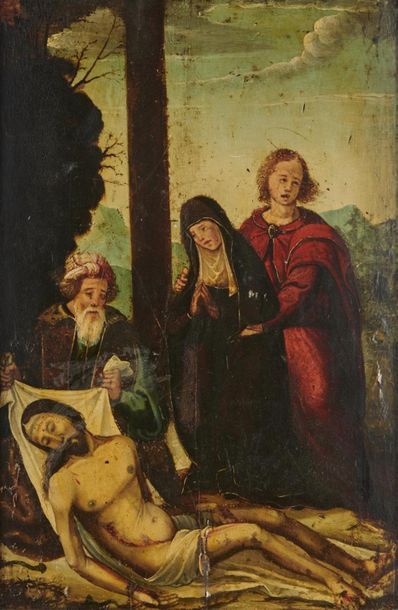 null Ecole ESPAGNOLE du XVIème siècle
La déploration sur le corps du Christ
Panneau
39,5...