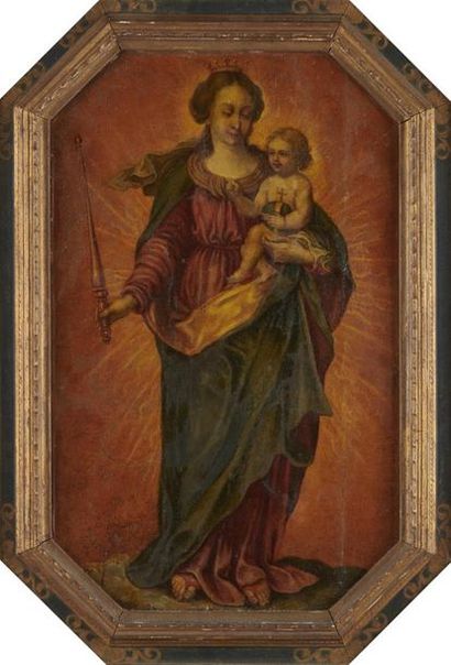 null ECOLE ESPAGNOLE du XVIIème siècle
Vierge à l'enfant en majesté
Toile octogonale
59,5...