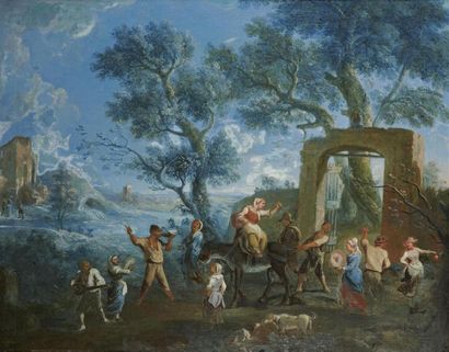 null Attribué à Paolo MONALDI
(1710 - 1779)
Réjouissances paysannes
Toile
64 x 82,5...