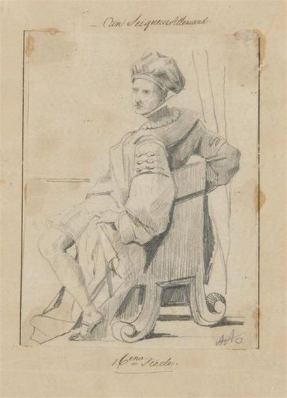 null Achille ALLIER
(1808 - 1836)
Portrait d'un seigneur allemand du XVIème siècle
Crayon...