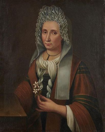 null Ecole ALLEMANDE de la fin du XVIIIème siècle
Portrait de femme tenant une fleur
Sur...
