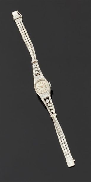 null MONTRE bracelet de dame or gris 750°/oo, la montre de forme tonneau, cadran...