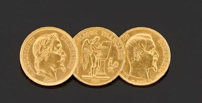 null BROCHE en or jaune 750°/oo décorée de trois pièces en or de 20 Francs.
Longueur...