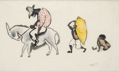 Jules PASCIN (1885-1930) Le cavalier cubain 1916 Encre et aquarelle sur papier, Cachet...