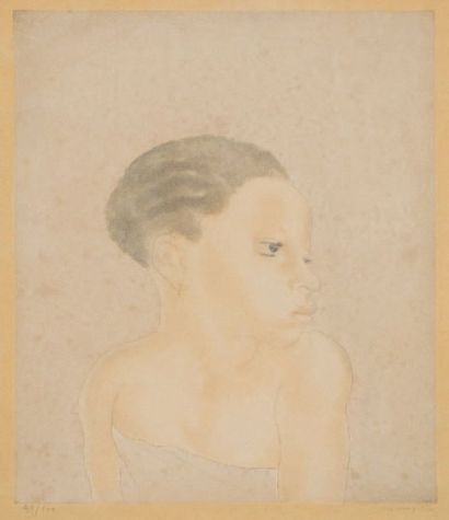 Leonard Tsuguharu FOUJITA (1886-1968) Portrait Gravure en couleurs, signée en bas...