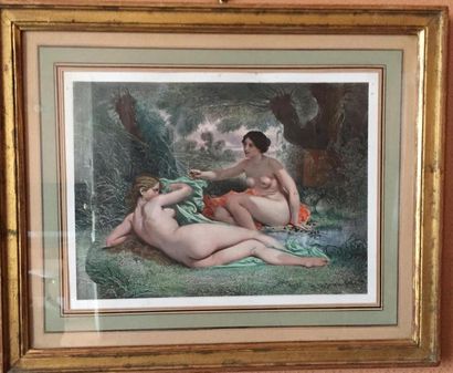 null Joseph FELON (1818-1896) 
Femmes nues près d'une rivière 
Lithographie signée...