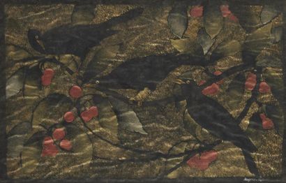 null Georges MANZANA-PISSARO (1871-1961) 
Corbeaux dans le cerisier
Estampe et pochoir,...