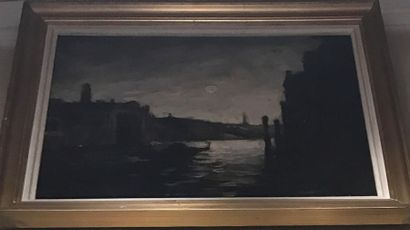 null ECOLE MODERNE 
Clair de lune à Venise 
Situé et titré au dos 
27 x 33 cm