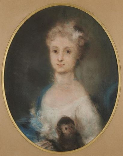 null ECOLE MODERNE
Portrait de femme au singe
Pastel dans un ovale.
58 x 45 cm (à...