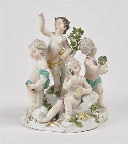 null Meissen
Groupe à cinq figures en porcelaine, allégorie des cinq sens, représentant...