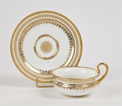 null Sèvres
Tasse à thé et sa soucoupe en porcelaine en décor en or de frises de...