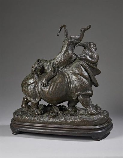 null Christophe Fratin (1801-1864)
Rhinocéros attaqué par un tigre
Bronze à patine...