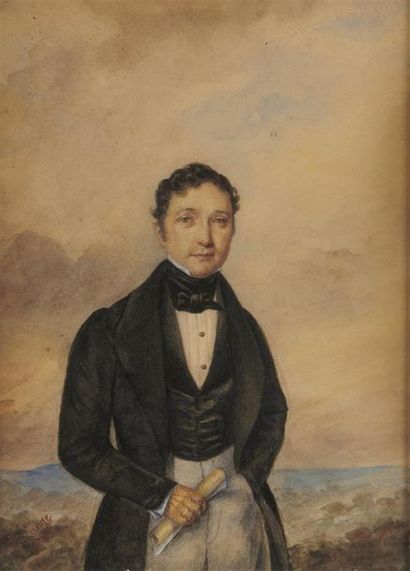 null Edouard DAEGE 
(Berlin 1805 - 1883)
Portrait d'homme
Aquarelle
21 x 15,5 cm
Signature...