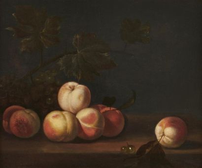 null Louyse MOILLON
(Paris 1610 - 1696)
Nature morte aux pêches et raisins
Panneau...