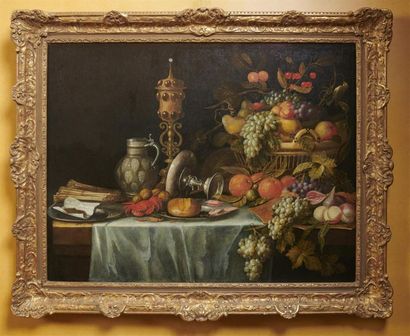 null Pseudo SIMONS
(Actif à Anvers vers 1650 - 1680)
Nature morte aux fruits et pièces...