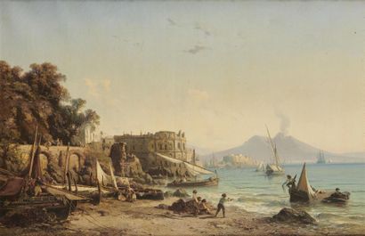 null Vincent COURDOUAN (1810-1893)
Vue de la baie de Naples
Huile sur toile signée...