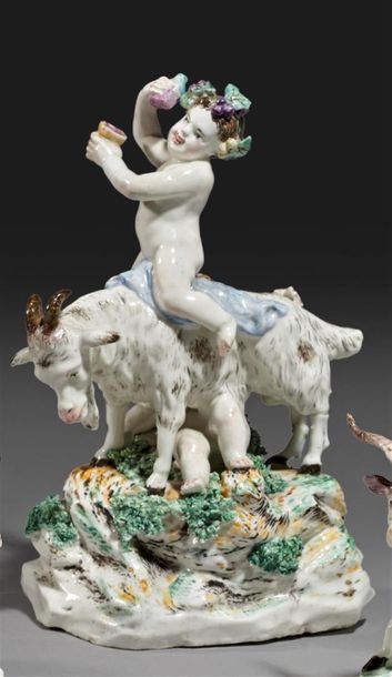 null MENNECY
Groupe en porcelaine tendre représentant le jeune Bacchus tenant un...