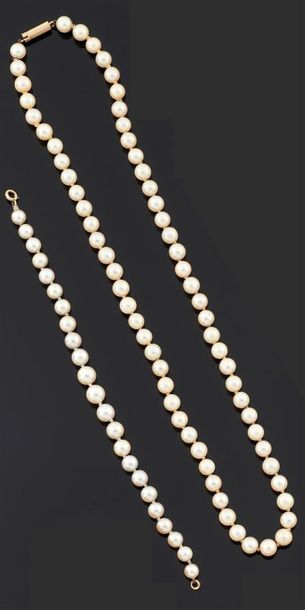 null LOT de perles de culture comprenant : 
- un collier choker, le fermoir en or...