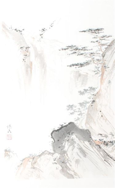 null Dans un carton à dessins : 
- Chine et Japon Ensemble de feuilles peintes calligraphiées...