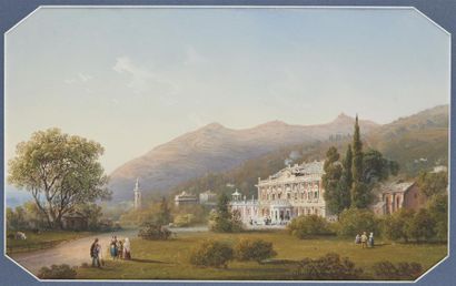 null Ecole FRANCAISE vers 1860
Paysage à la villa
Plume et encre noire, aquarelle...