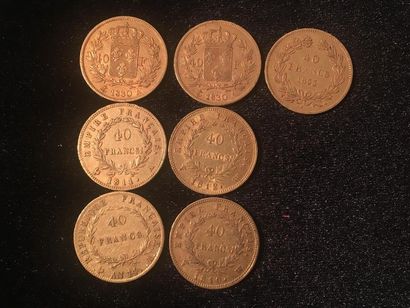 null * FRANCE. Sept pièces de 40 Francs or. Charles X 1830 (2), Louis-Philippe 1830(1),...