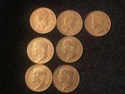 null * FRANCE. Sept pièces de 40 Francs or. Charles X 1830 (2), Louis-Philippe 1830(1),...