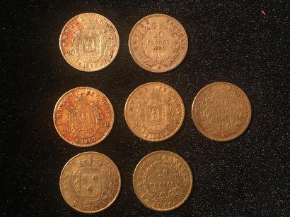 null * FRANCE. Septs pièces de vingts Francs or. Louis XVIII 1815 (1), Napoléon Empereur...