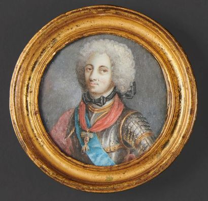 null ECOLE FRANCAISE du XIXe siècle .
Portrait d'un chevalier en armure portant le...